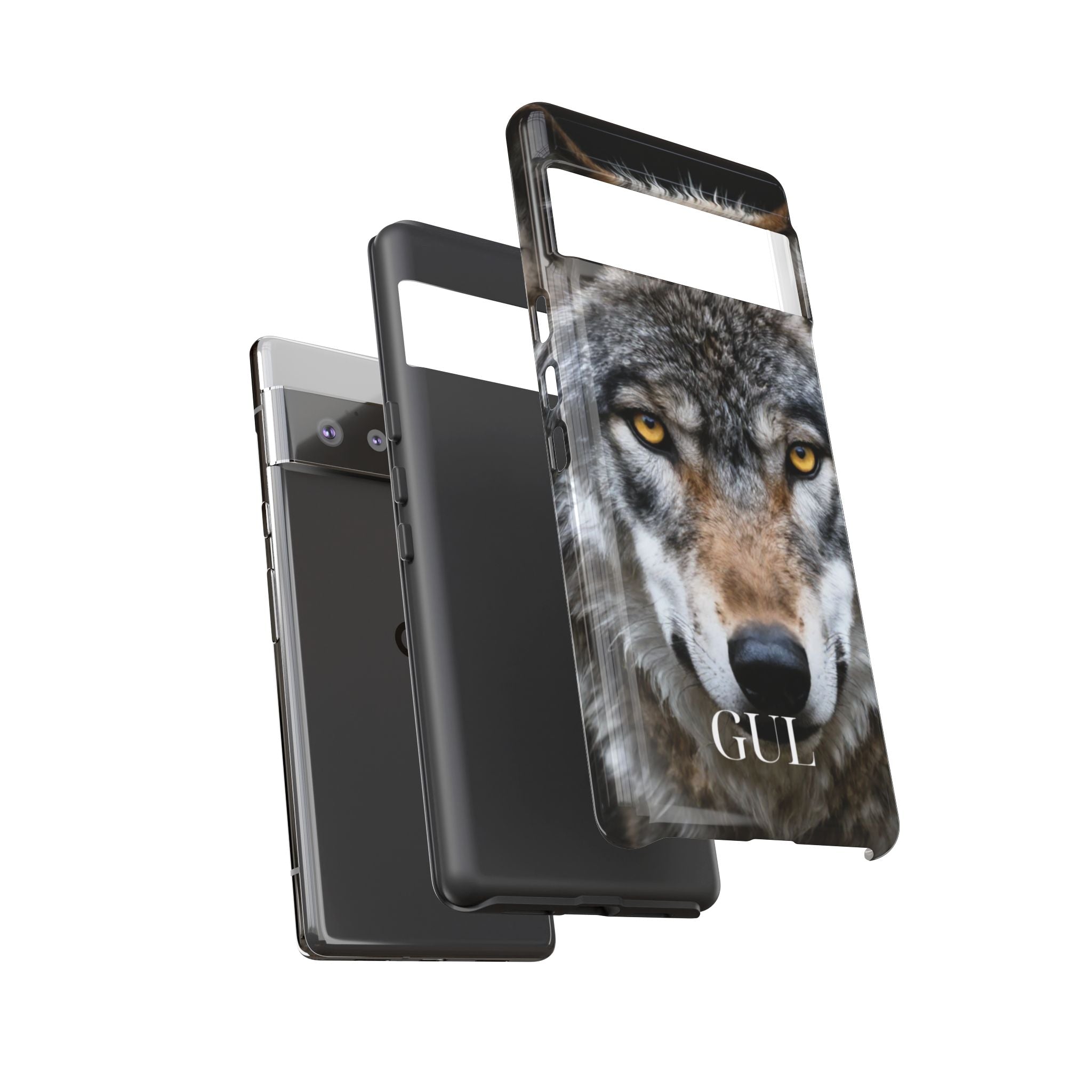 Wolf Eyes Phone Case — Fierce Wildlife iPhone Protective Case with ‘GUL’ Text