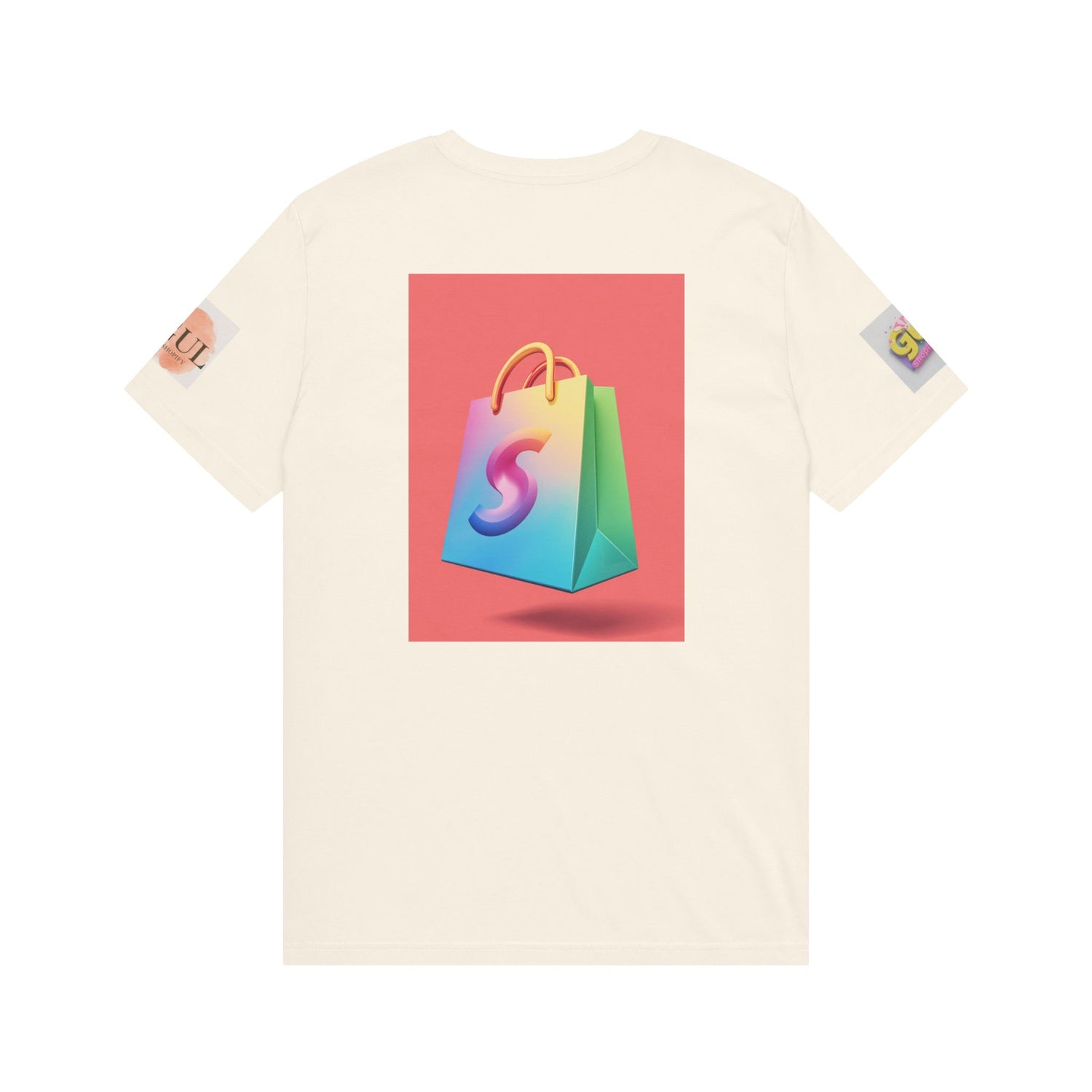 Neon Shop Icon T-Shirt — Colorful Gradient Shopping Bag Design