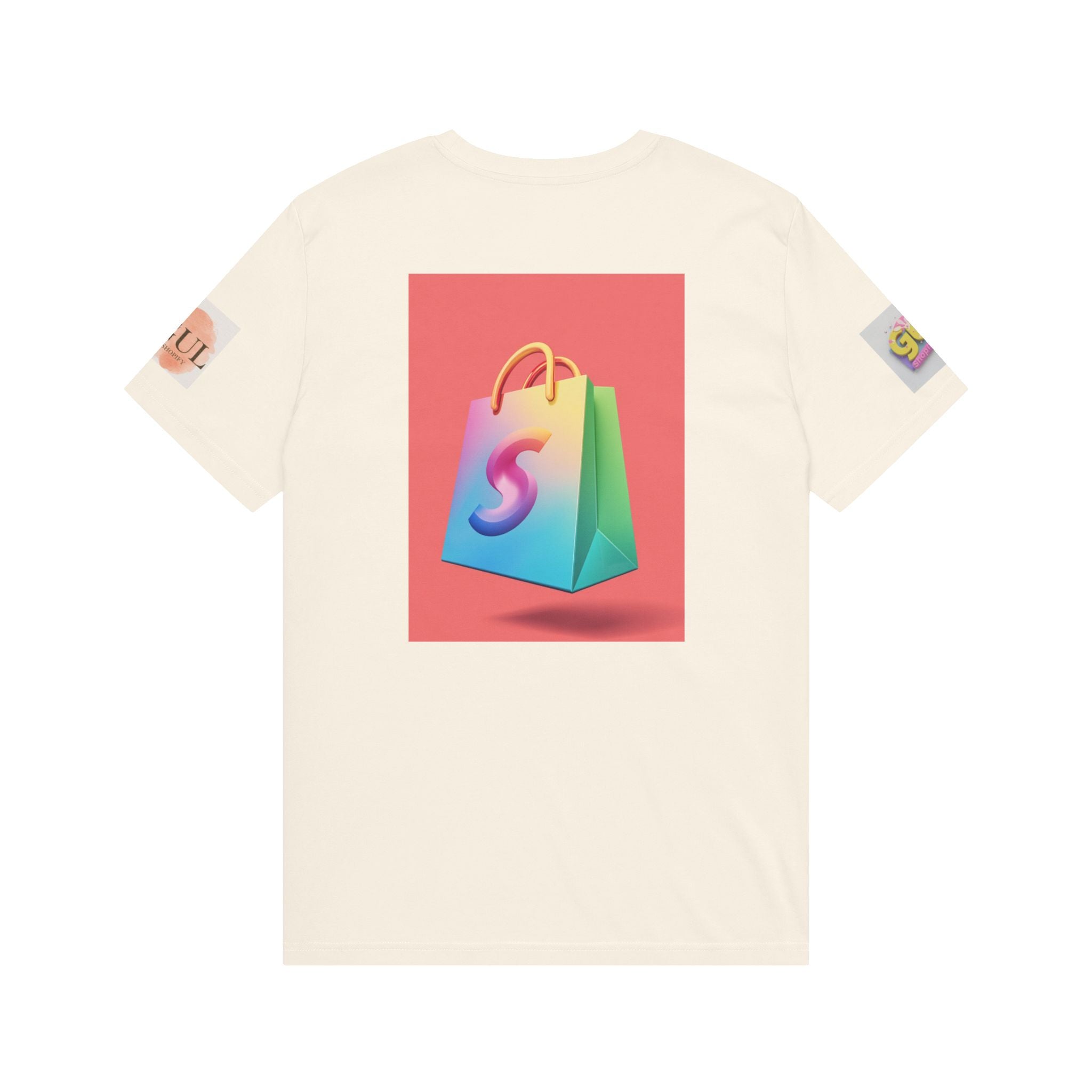 Neon Shop Icon T-Shirt — Colorful Gradient Shopping Bag Design