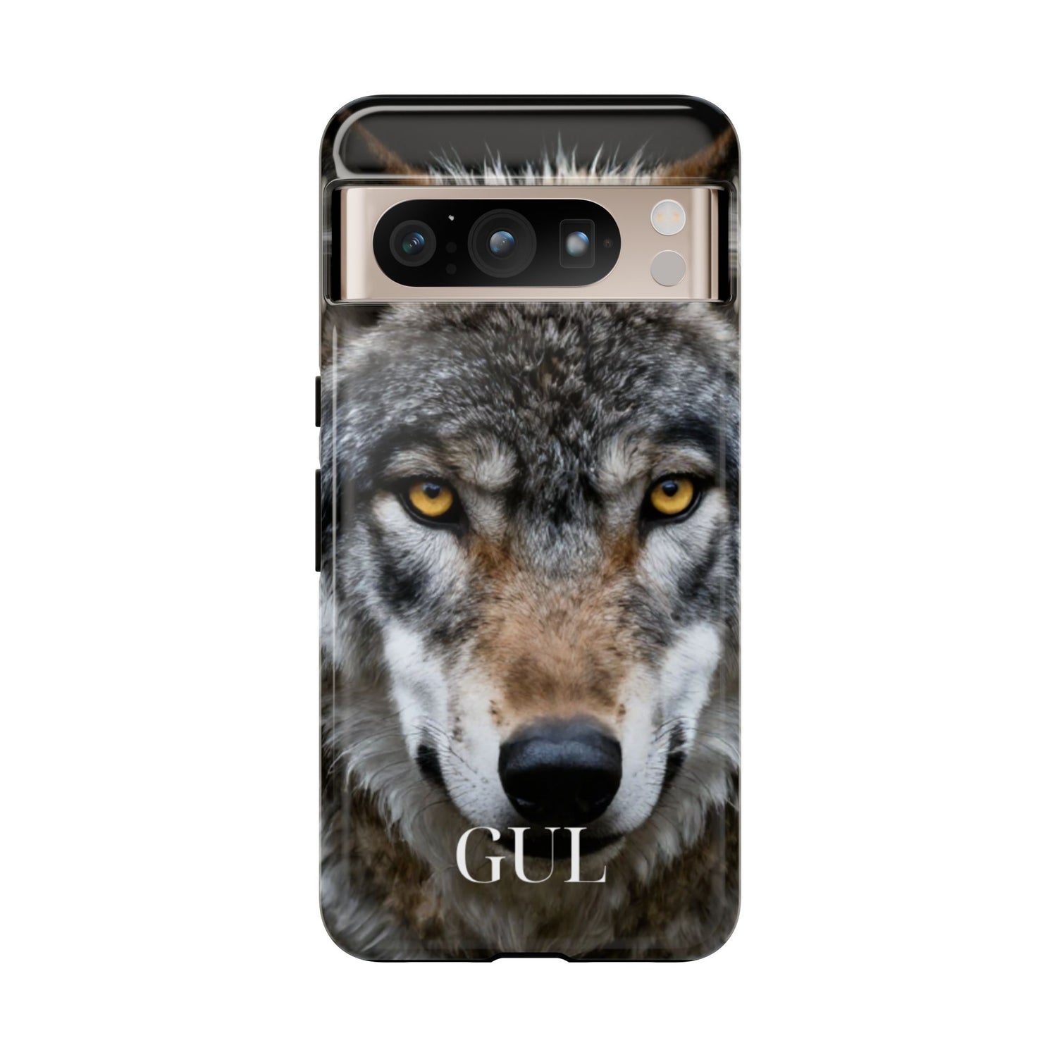 Wolf Eyes Phone Case — Fierce Wildlife iPhone Protective Case with ‘GUL’ Text