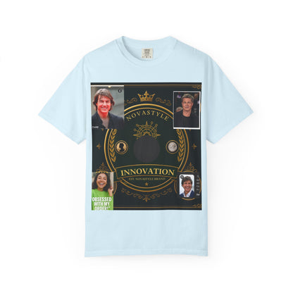 Innovation Crest T-Shirt — Vintage Emblem Tee with Portrait Collage