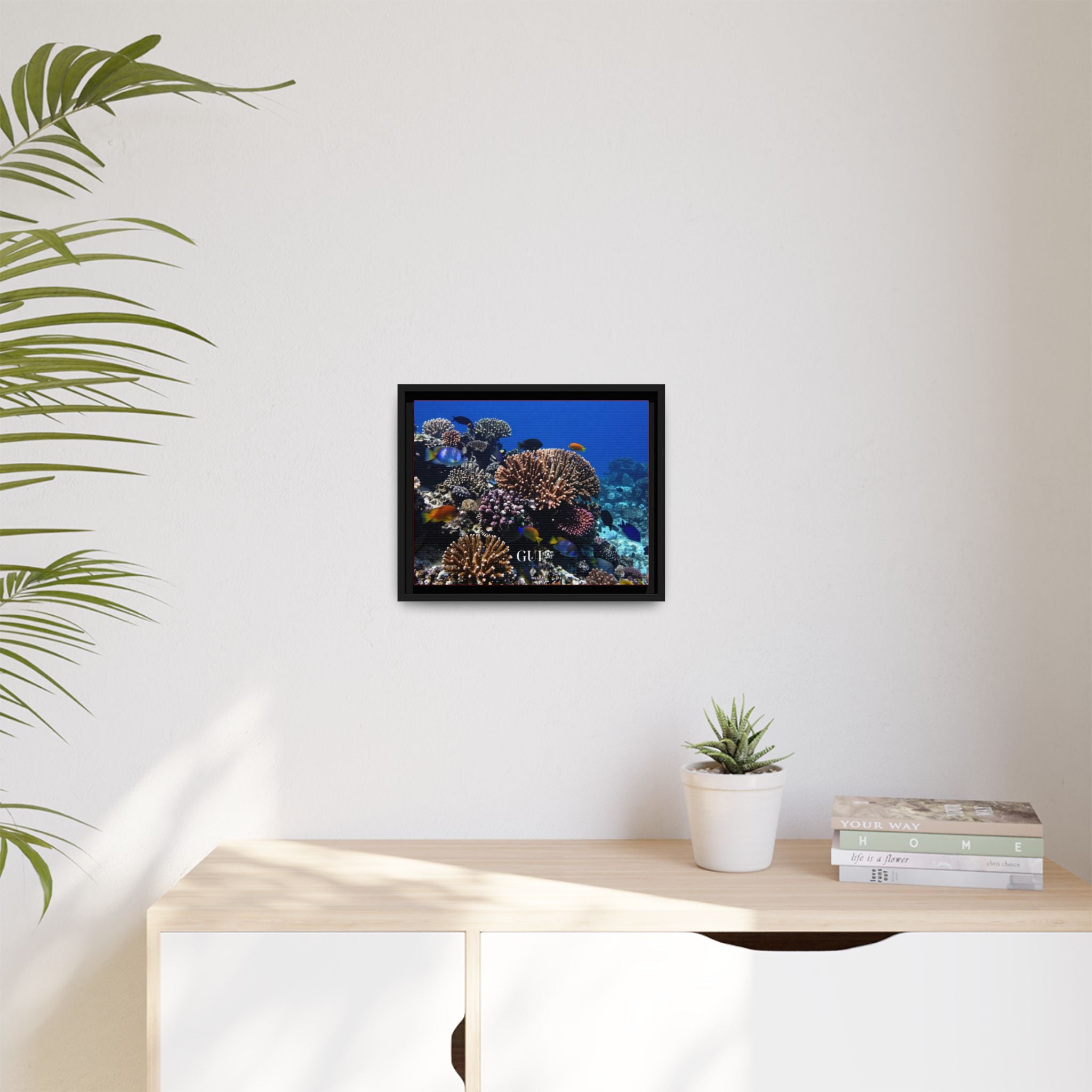 Framed Coral Reef Matte Canvas Wall Art — Tropical Ocean Photography Print