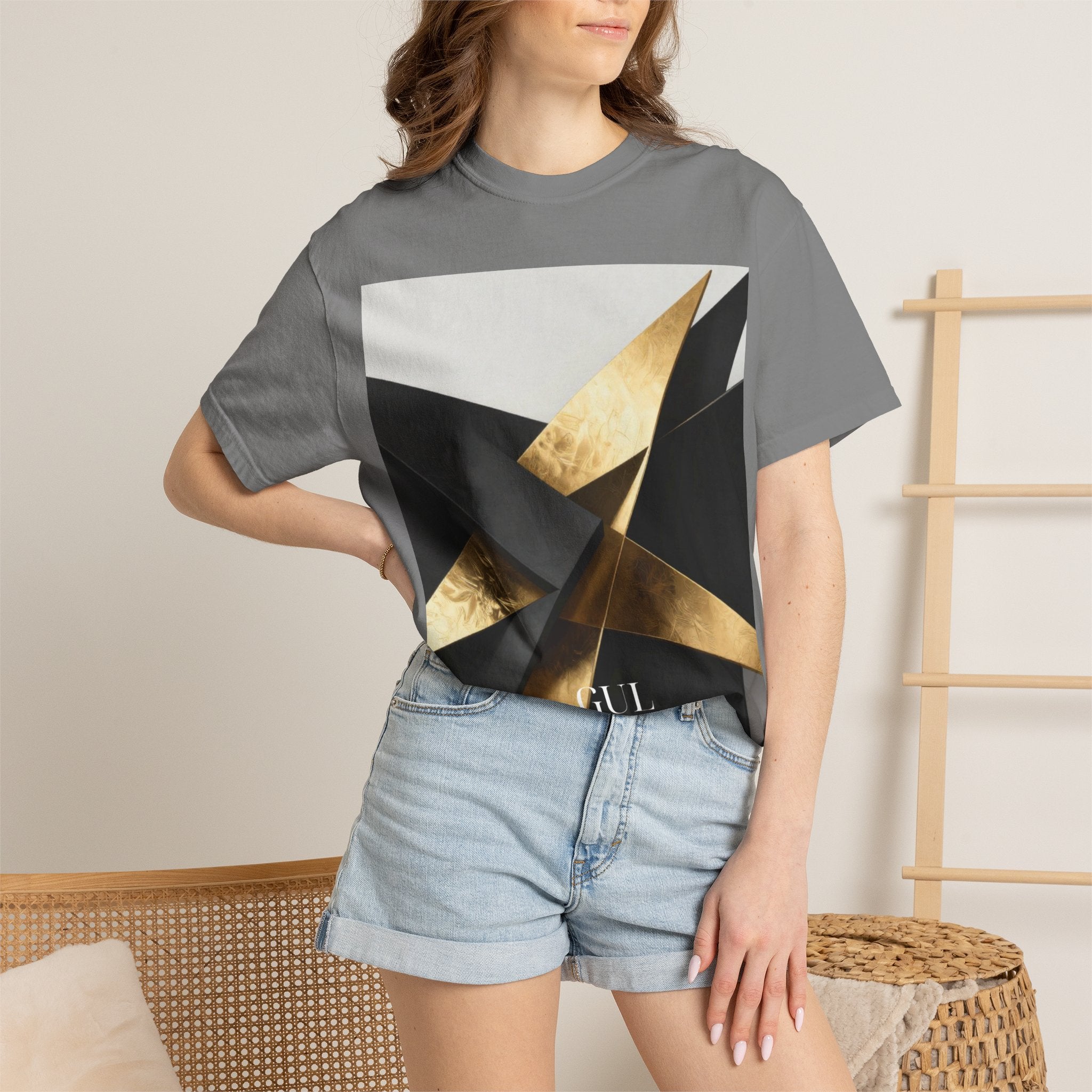 Graphic T-Shirt — Modern Gold Abstract &amp; Mountain Photo Print