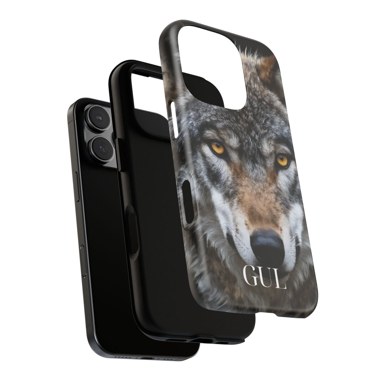 Wolf Eyes Phone Case — Fierce Wildlife iPhone Protective Case with ‘GUL’ Text