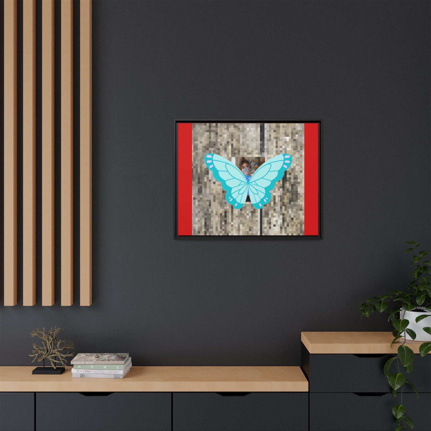 Blue Butterfly Framed Canvas Art – Matte Multi‑Color Wall Print